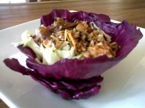 Tapenade and Candied Onion Stuffed Red Cabbage